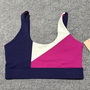 NEW WILO Colorblock Scoop Sports Bra navy blue magenta